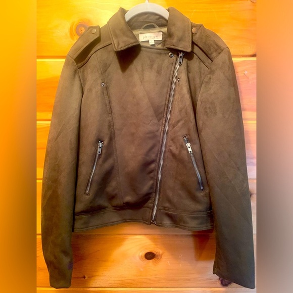 Philosophy Olive Green Faux Leather Zipper Jacket. Women’s size L - Picture 1 of 10